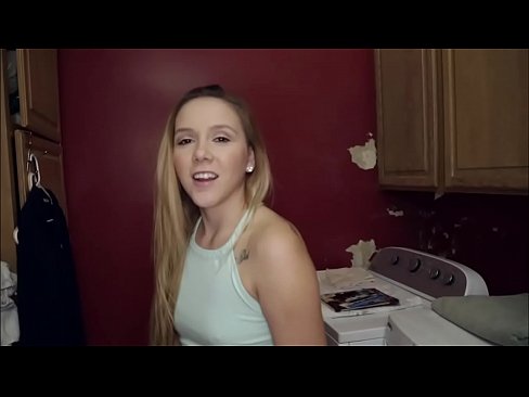 Stepbro convince Hollie Mack getting on her knees to suck his big cock in laundry room