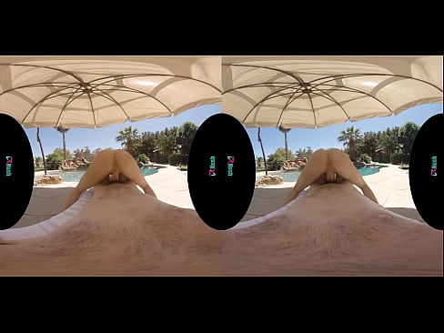 Big tit blonde bombshell rides a hard cock poolside in virtual reality