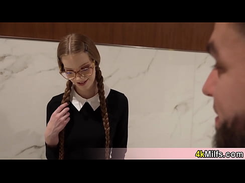 Pigtailed geeky secretary gets rough fucked