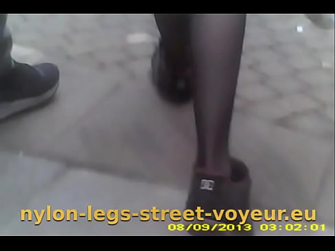 black nylon pantyhoses walking in Spain