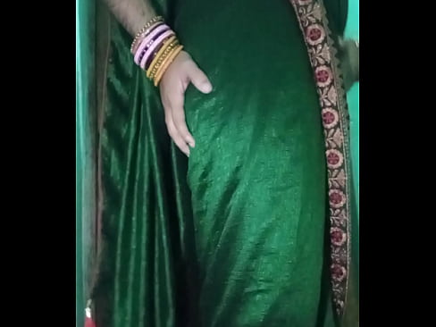 Indian sissy removing green saree