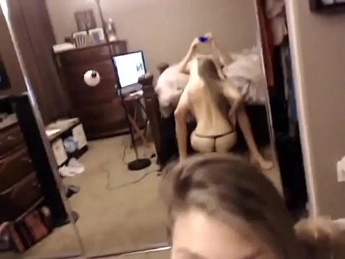 Blonde in lace whore sucks in front of the mirror and fucks