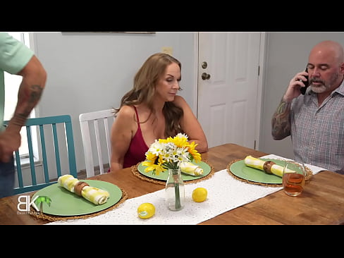 Work Calls StepDad Away, so StepMom Takes Chance Pulling out StepSons Big Dick at dinner table