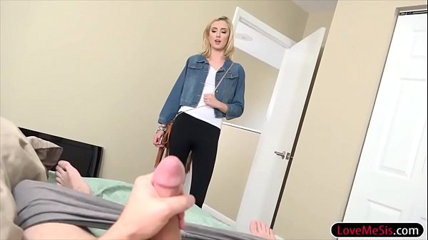 Hot blonde stepsister Haley Reed caught stepbro masturbating and finish it for him
