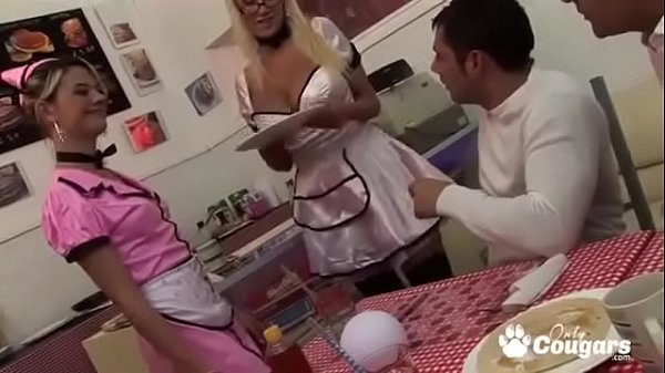 Waitress Gets A Big Creamy Facial At Work