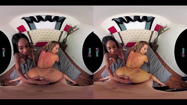 Interracial threesome with a hot milf and ebony teen in virtual reality