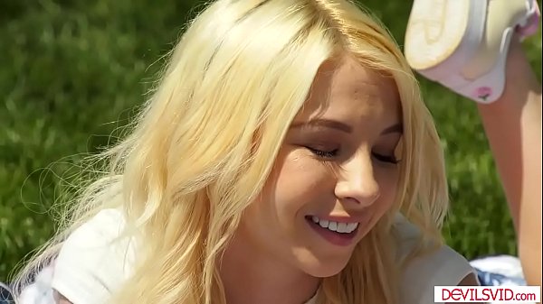 Sexy blonde teen fucked by her stepbro in the frontyard