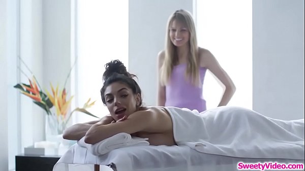 Brunette babe facesitting her sexy lesbian masseuse