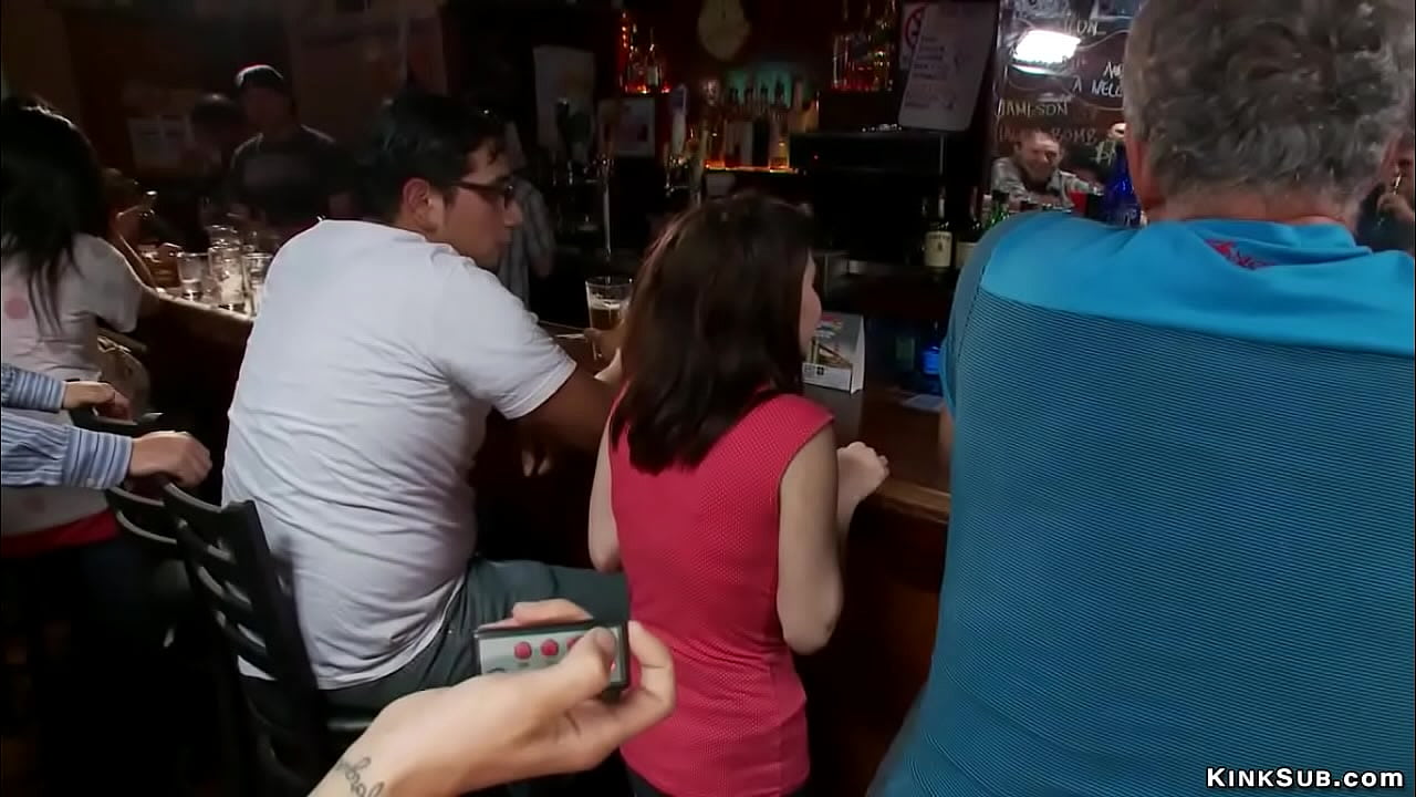 Mistress Princess Donna Dolore disgraces petite brunette slave Tegan Tate with remote vibrator in public then Ramon Nomar anal fucks her with big cock in crowded bar
