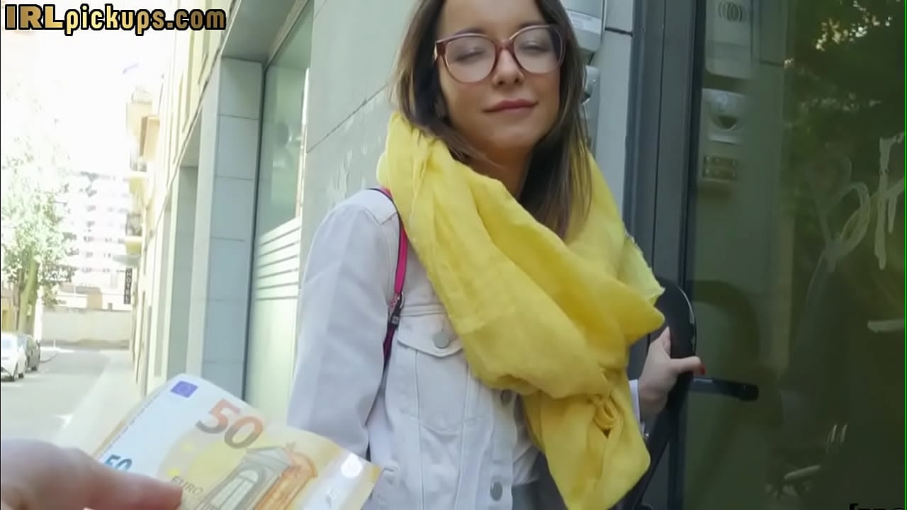 Glasses wearing brunette picked and stuffed in the public