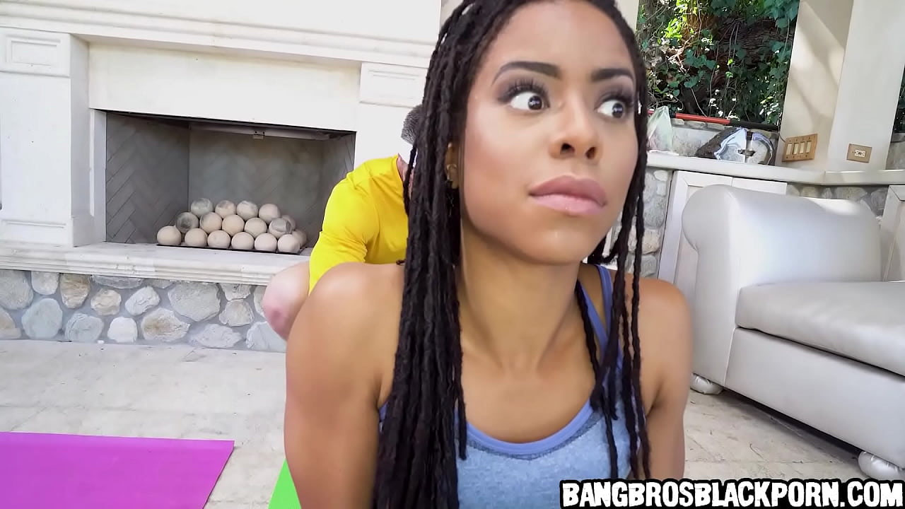 Black babe sucks her yoga trainer's big cock