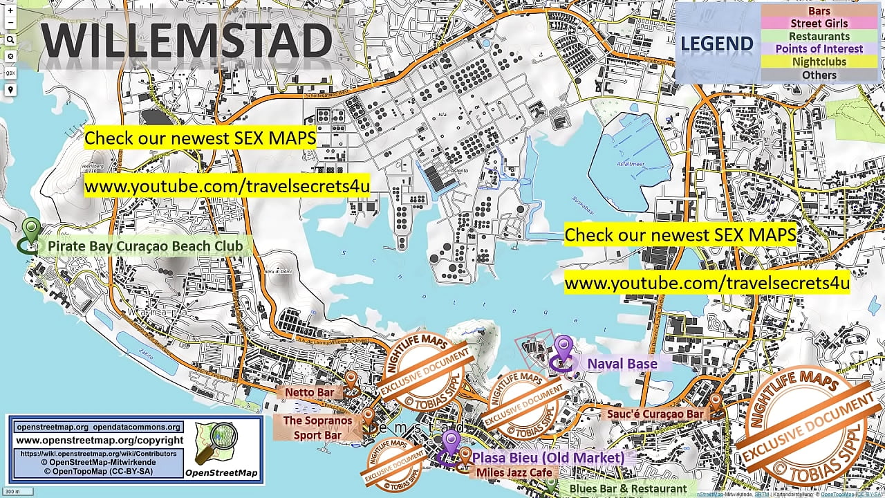 Street Map of Willemstaad, Curacao with Indication where to find Streetworkers, Freelancers and Brothels. Also we show you the Bar, Nightlife and Red Light District in the City
