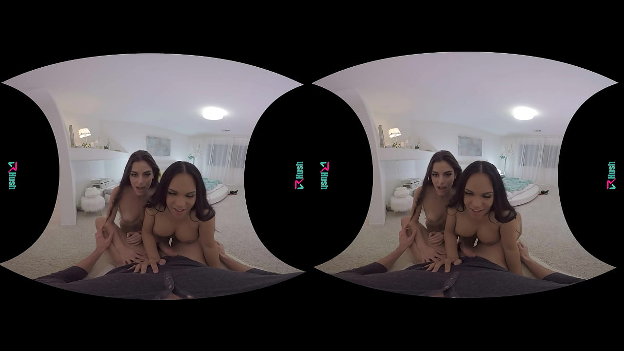 Your stepsisters caught you masturbating and want to help you finish in virtual reality!