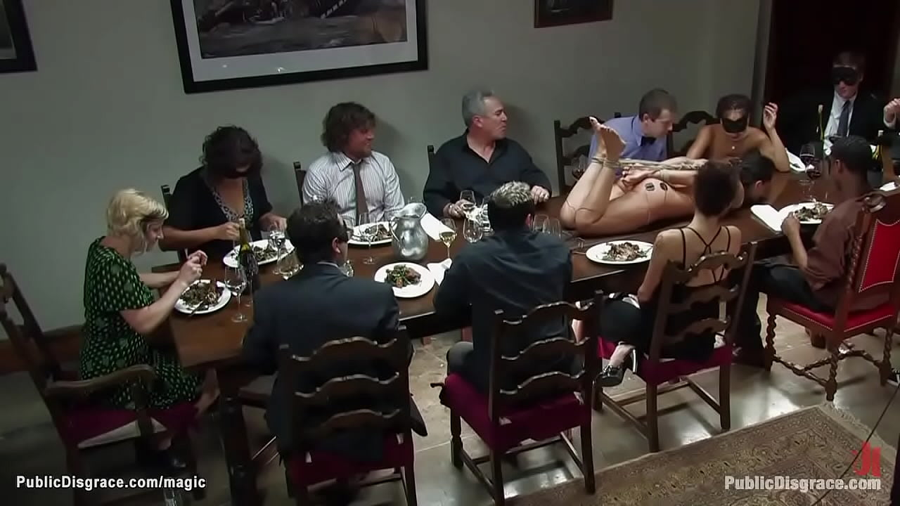 Princess Donna Dolore hosts dinner party and makes hot naked brunette slave with huge tits Charley Chase serve then gang bang fuck big cocks for public