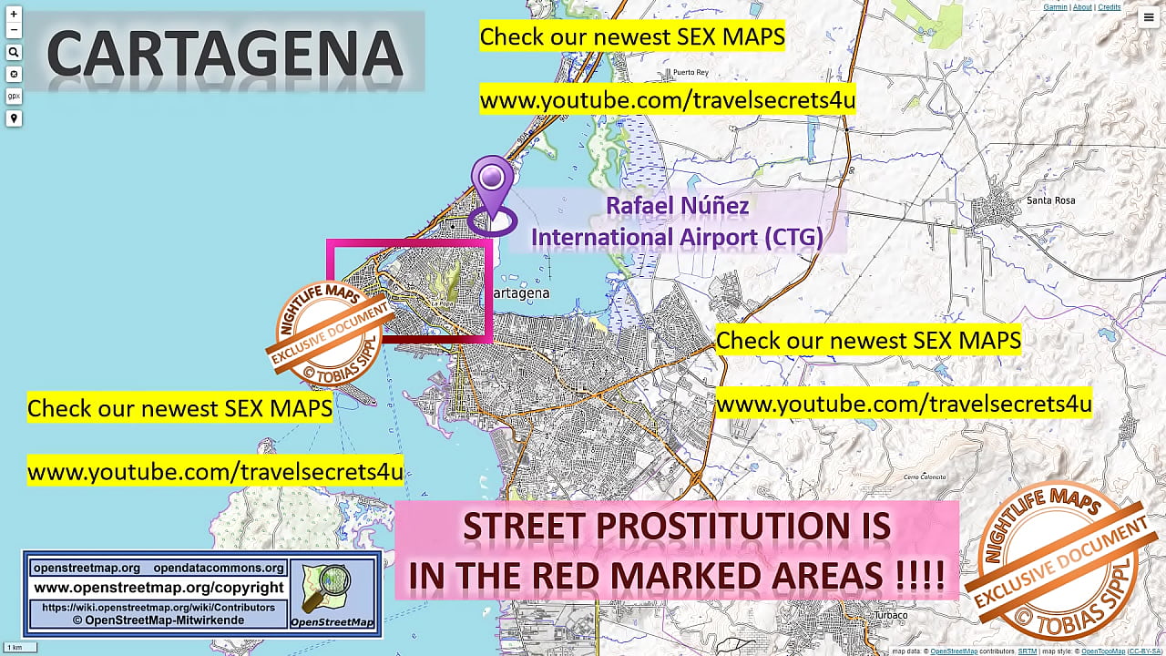 Street Map of Cartagena, Colombia with Indication where to find Streetworkers, Freelancers, Blowjob, Teens, Threesome and Brothels. Also we show you the Bar, Nightlife and Red Light District in the City.