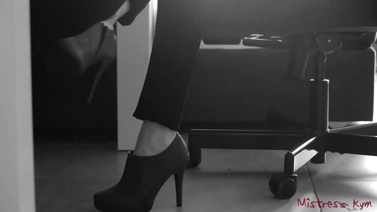 Submissive licks his Domme high heels and feet