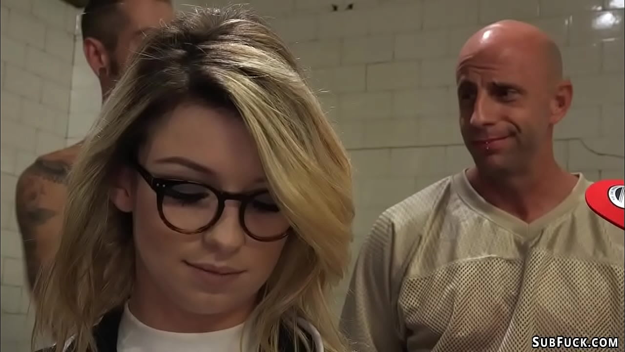 Sexy blonde journalist Aspen Ora took by group of football players and got double penetration fucked by their big dicks in locker room