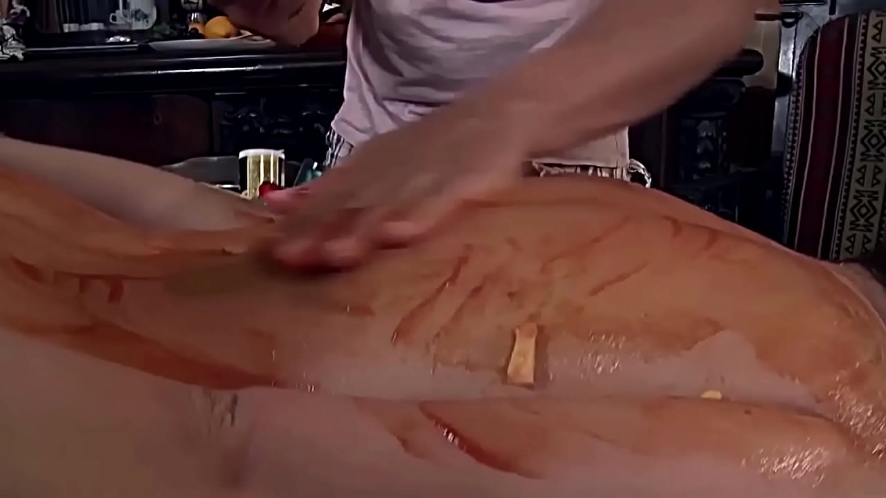 Cucumber in her ass, he smears her pizza on her back, he smears ketchup on her back, and stuffing her mouth with pizza, while she is tied.