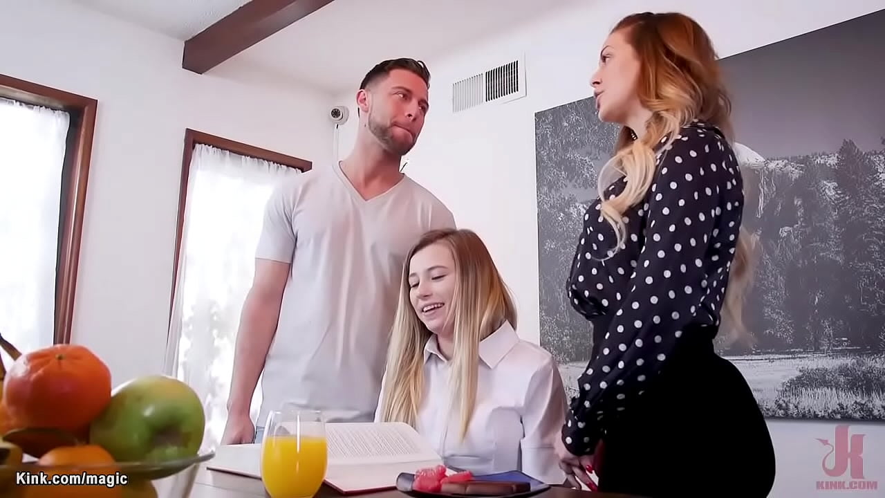 Stepson Seth Gamble is home from college and has affair with his sexy MILF stepmom Cherie DeVille and her bff Carolina Sweets in threesome
