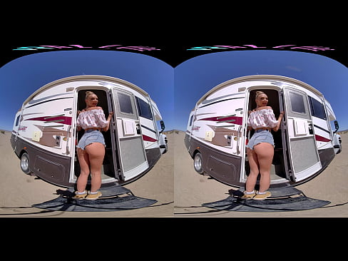 Skinny blonde masturbates with a vibrator in her RV in virtual reality