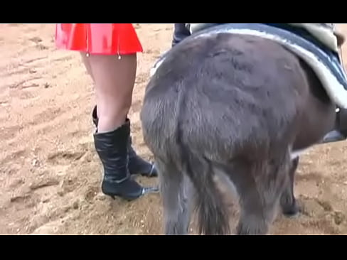 Latex bitch riding donkey