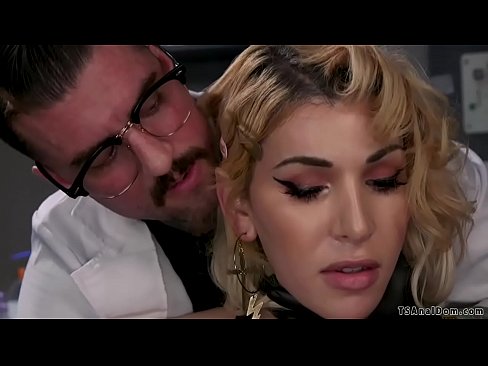 Alt scientist creates hot blonde shemale robot Ryder Monroe and then wanks her cock before anal bangs her in bed in his office
