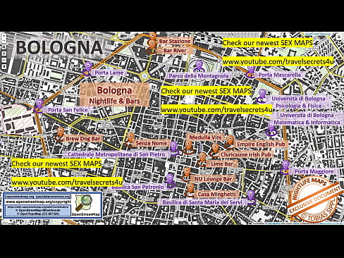 Street Map of Bologna, Italy, Italien with Indication where to find Streetworkers, Freelancers, Brothels, Blowjobs and Teens. Also we show you the Bar, Nightlife and Red Light District in the City
