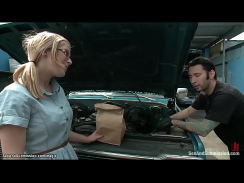 Auto body shop owner Tommy Pistol ties sexy busty blonde Penny Pax met at therapist and vibrates and fucks her pussy with big cock