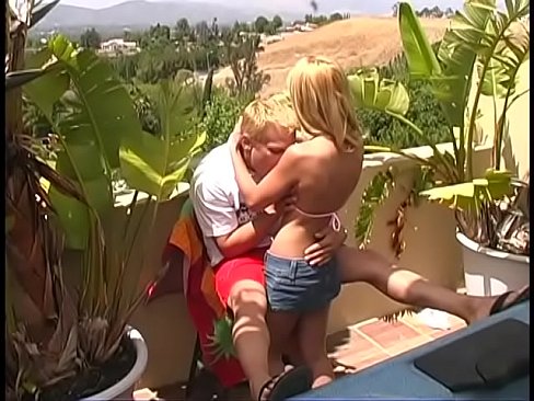 Busty blonde get nailed by her boyfriend on the patio and in the pool