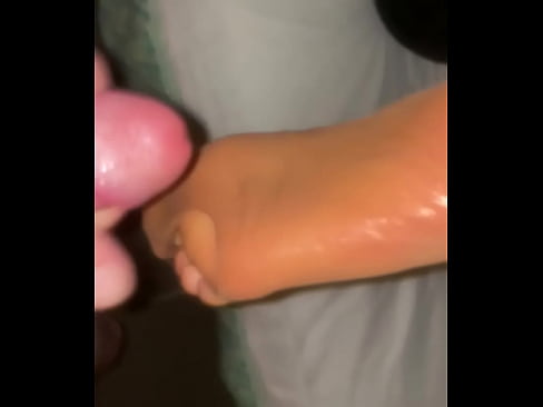 Candid asian massage, cum on oiled up nylon feet , torn knee highs
