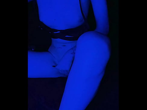 Beautiful girl in blue light sucks dildo and fucks herself with it - ArinaFox