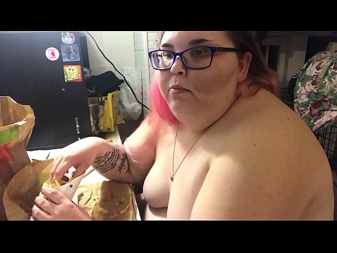 Topless bbw Burger King mukbang