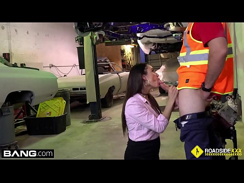 Alexandra pulls her panties aside for a quickie with her mechanic