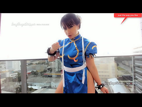 Sexy  cosplayer gamer girl dressed as Chun li from street fighter giving the best JOI jerl off instructions in public, this video will turn you on so fuckig much!!!!