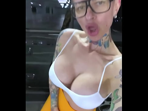 masturbating pussy in a public parking lot, bald and horny milf