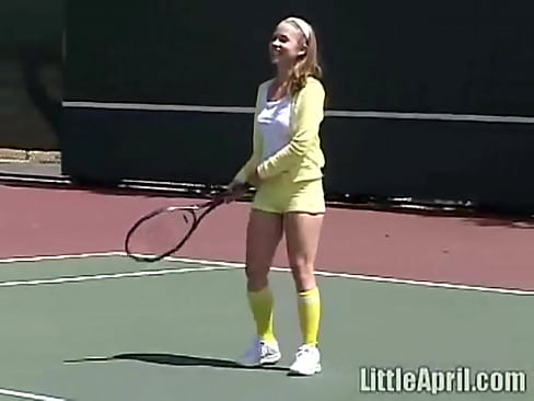Little April plays tennis