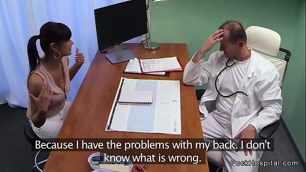 Brunette Euro patient sucks big cock to her muscular doctor