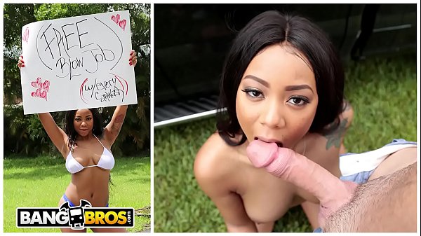 BANGBROS - Busty Ebony Bombshell In Bikini Gives Away Free Blowjobs With Every Car Wash