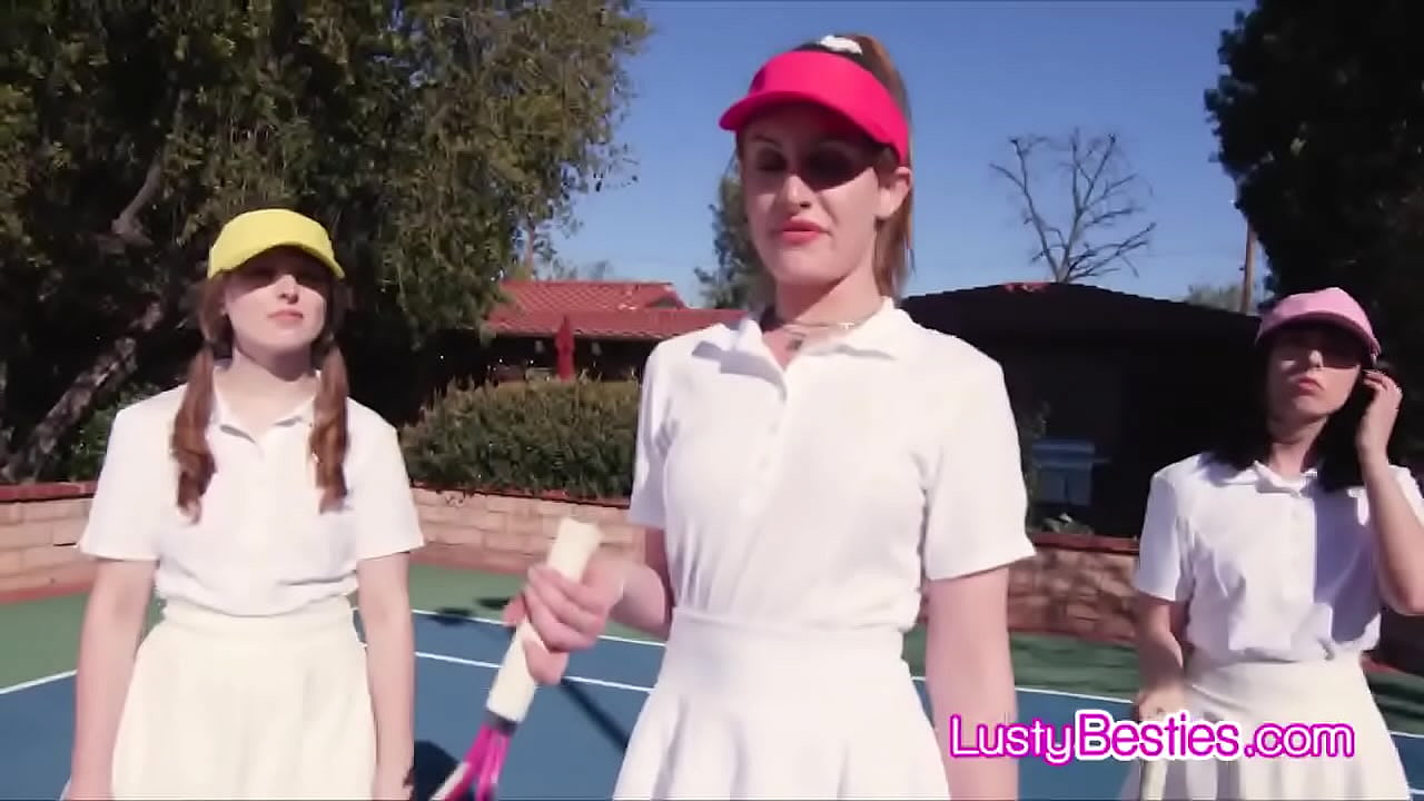 Fucking three hot chicks at the tennis court outdoors pov style